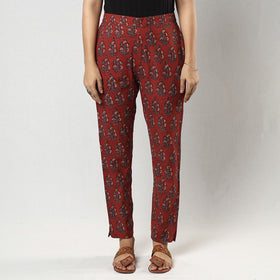 Red Ajrakh Block Printing Cotton Tapered Casual Pant for Women