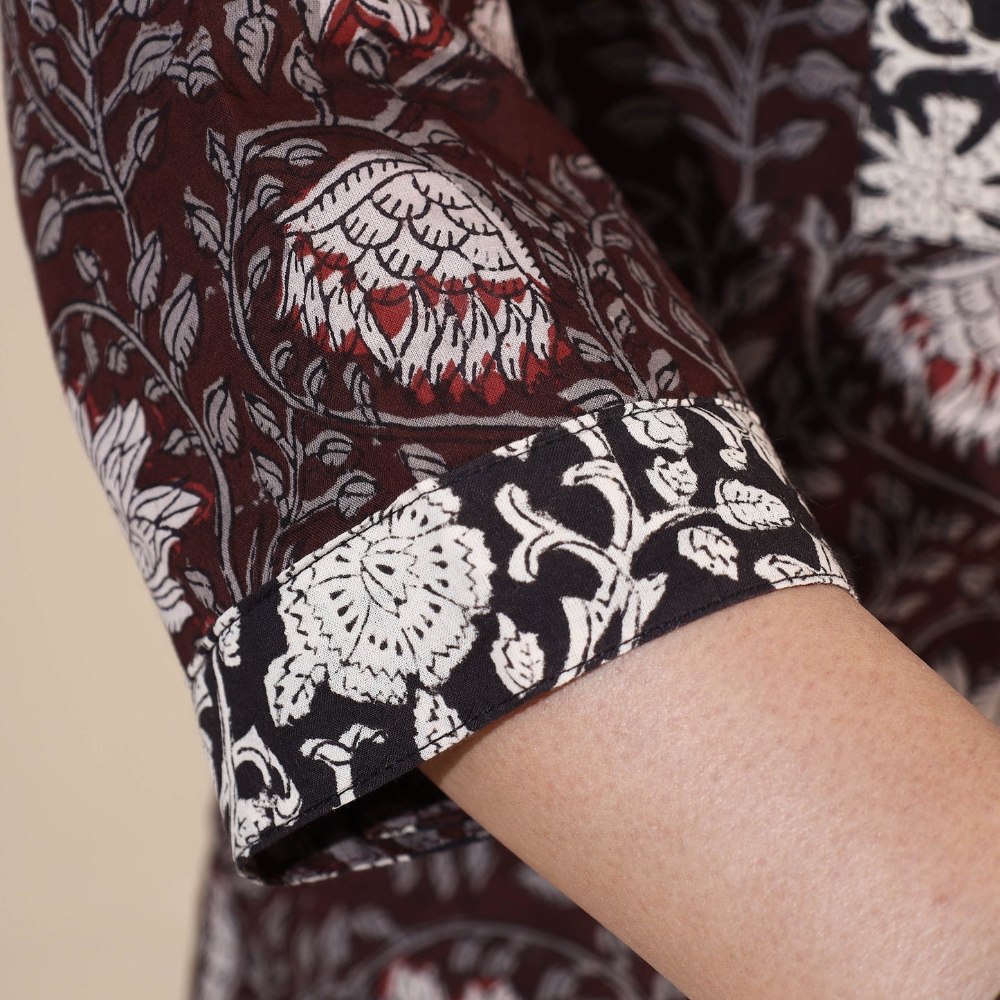 Maroon - Bagru Hand Block Printed Cotton Long Kurta