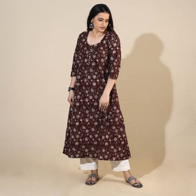  Bagru Hand Block Printed Cotton A-Line Long Kurta 07 