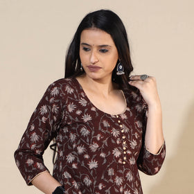  Bagru Hand Block Printed Cotton A-Line Long Kurta 07 