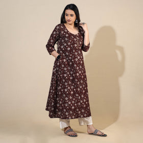  Bagru Hand Block Printed Cotton A-Line Long Kurta 07 