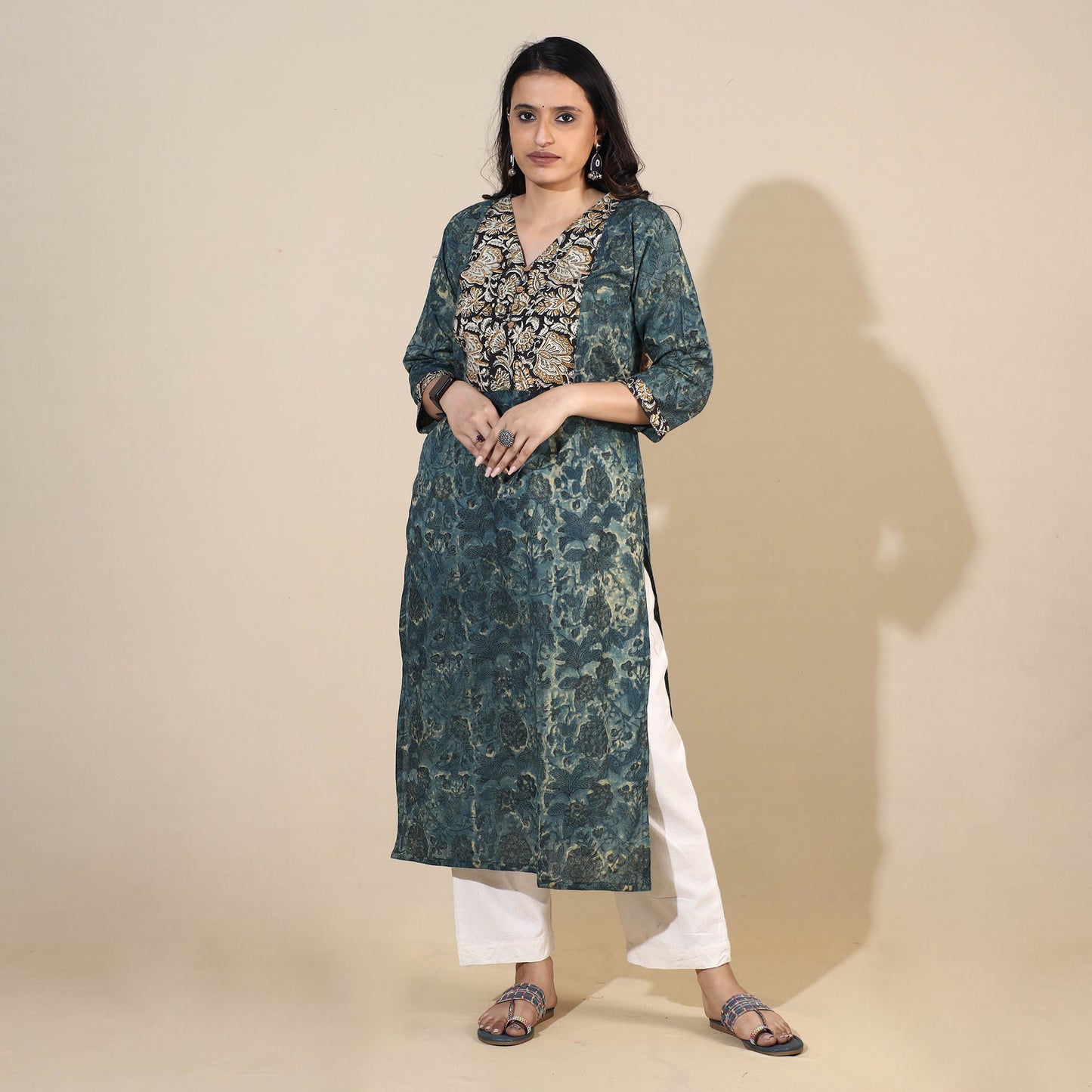 Green - Bagru Hand Block Printed Cotton Long Kurta