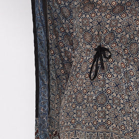 Blue - Ajrakh Block Printing Modal Silk Kaftan with Tie-Up Waist (Medium)