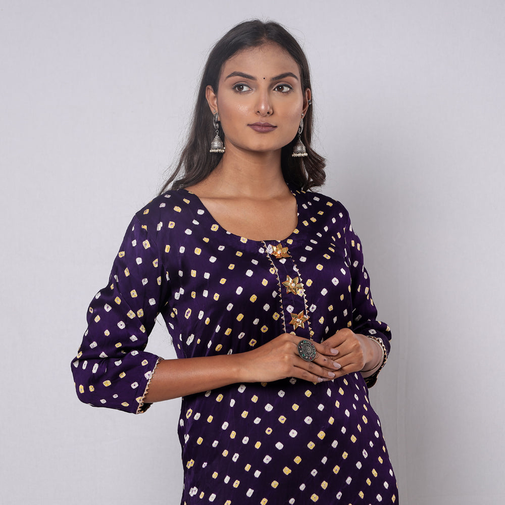 Bandhani Tie-dye Modal Silk Long Straight Kurta for Women