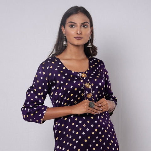 Bandhani Tie-dye Modal Silk Long Straight Kurta for Women