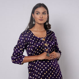 Bandhani Tie-dye Modal Silk Long Straight Kurta for Women