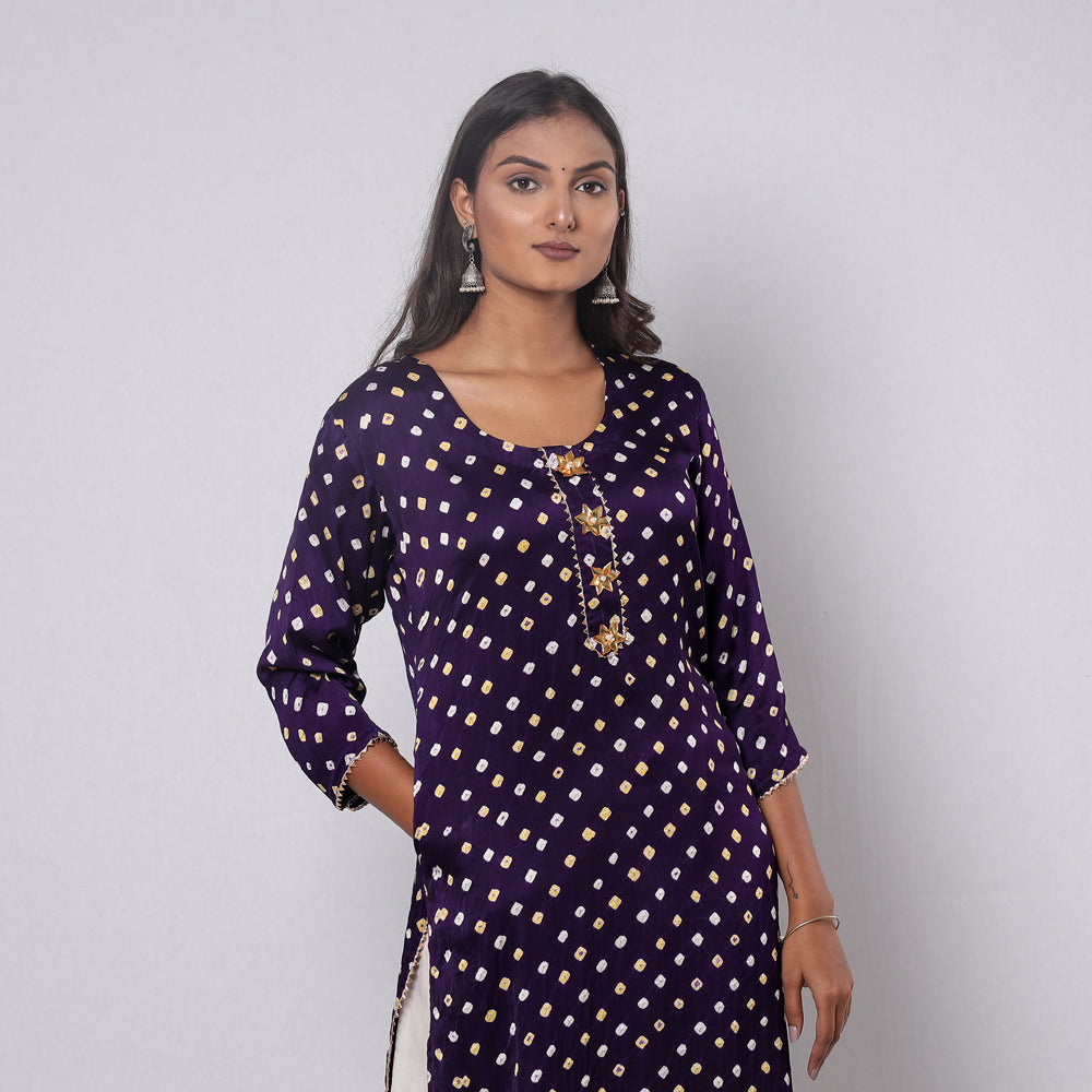 Bandhani Tie-dye Modal Silk Long Straight Kurta for Women