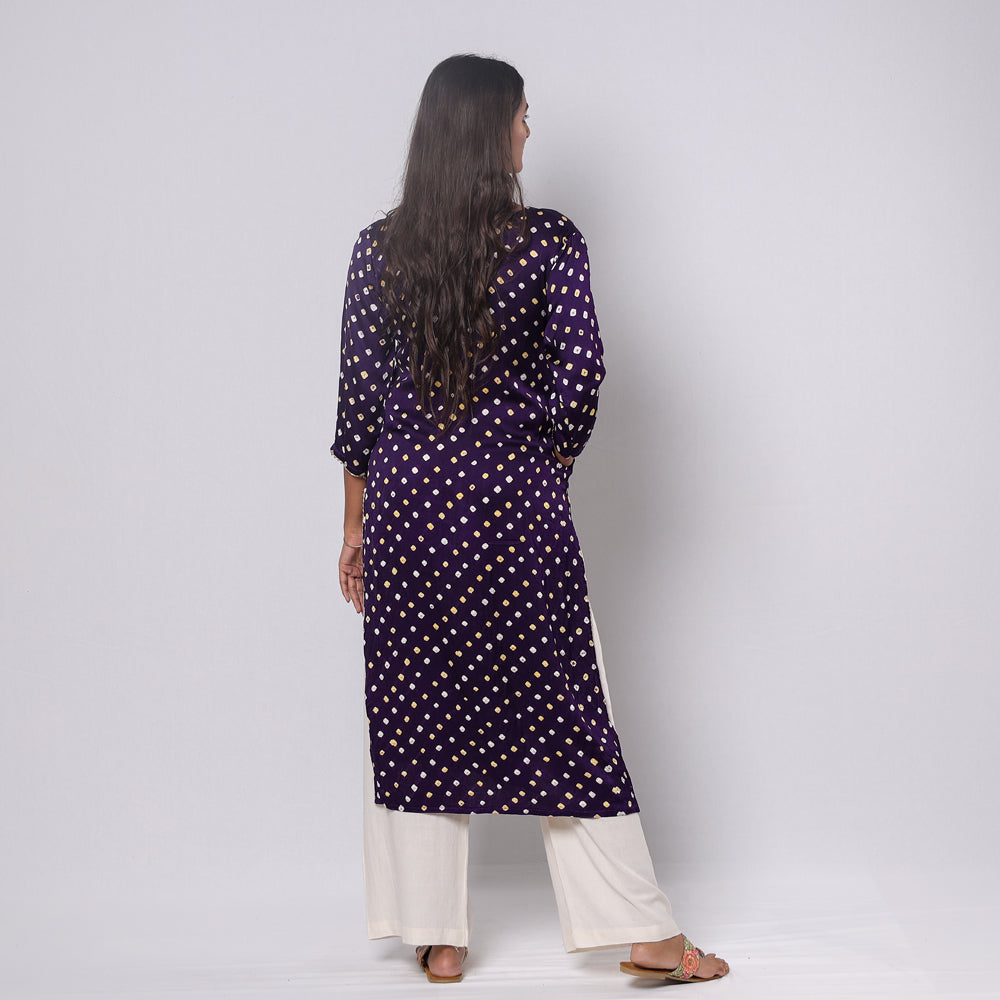Bandhani Tie-dye Modal Silk Long Straight Kurta for Women
