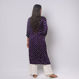Bandhani Tie-dye Modal Silk Long Straight Kurta for Women
