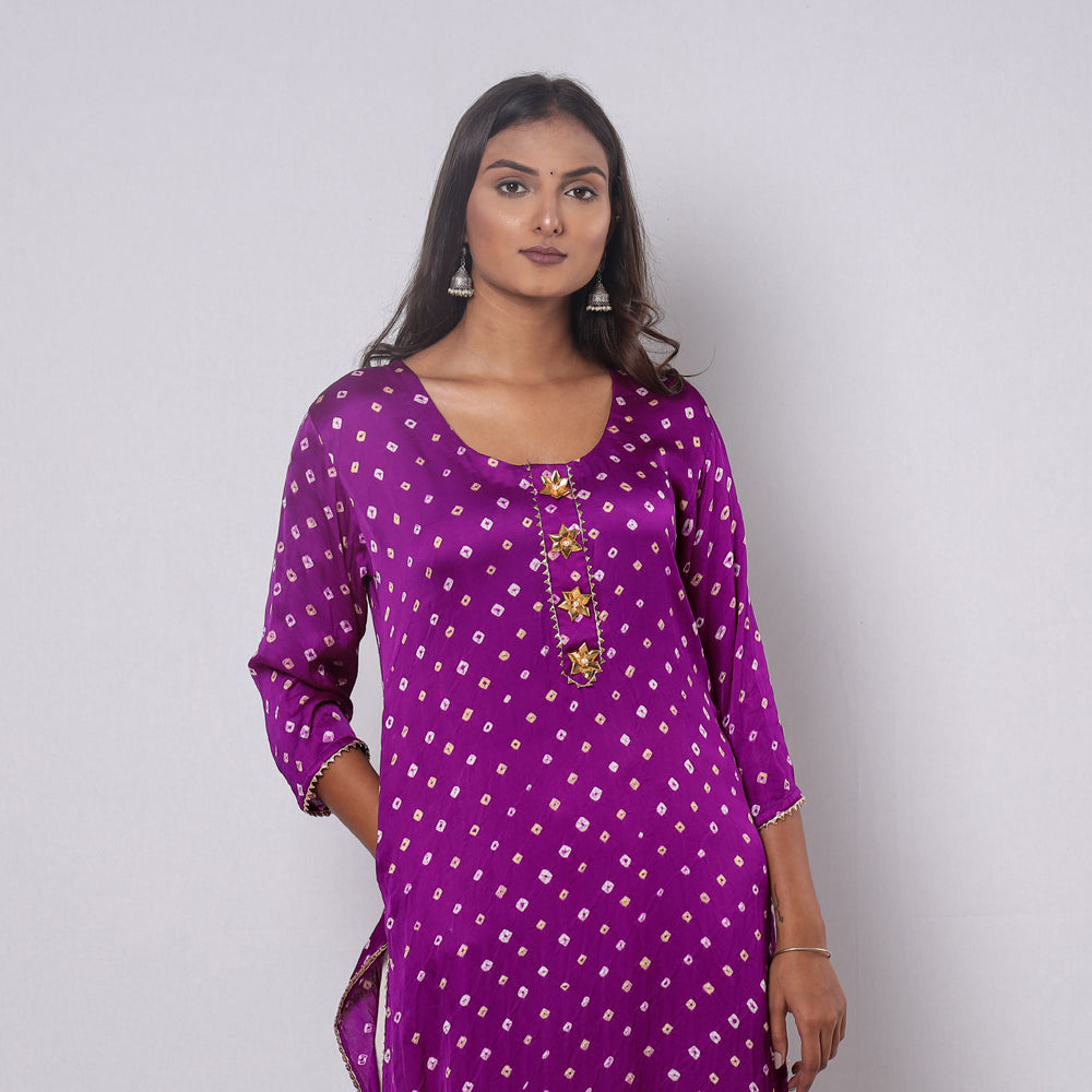 Bandhani Tie-dye Modal Silk Long Straight Kurta for Women
