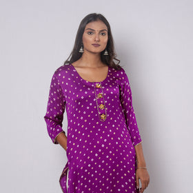 Bandhani Tie-dye Modal Silk Long Straight Kurta for Women