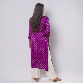 Bandhani Tie-dye Modal Silk Long Straight Kurta for Women