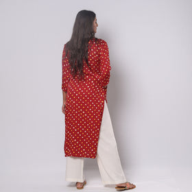 Bandhani Tie-dye Modal Silk Long Straight Kurta for Women