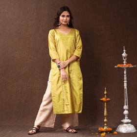 Buy Yellow Pure Silk Plain Long Kurta for Women