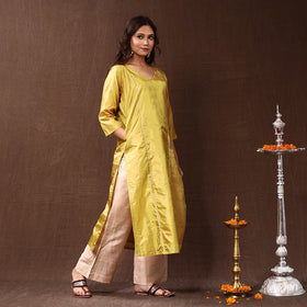 Buy Yellow Pure Silk Plain Long Kurta for Women