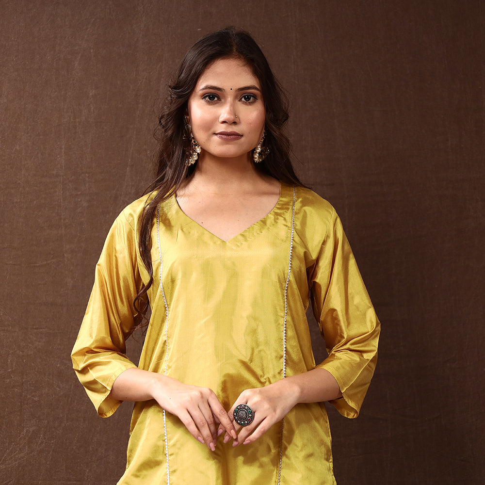 Buy Yellow Pure Silk Plain Long Kurta for Women