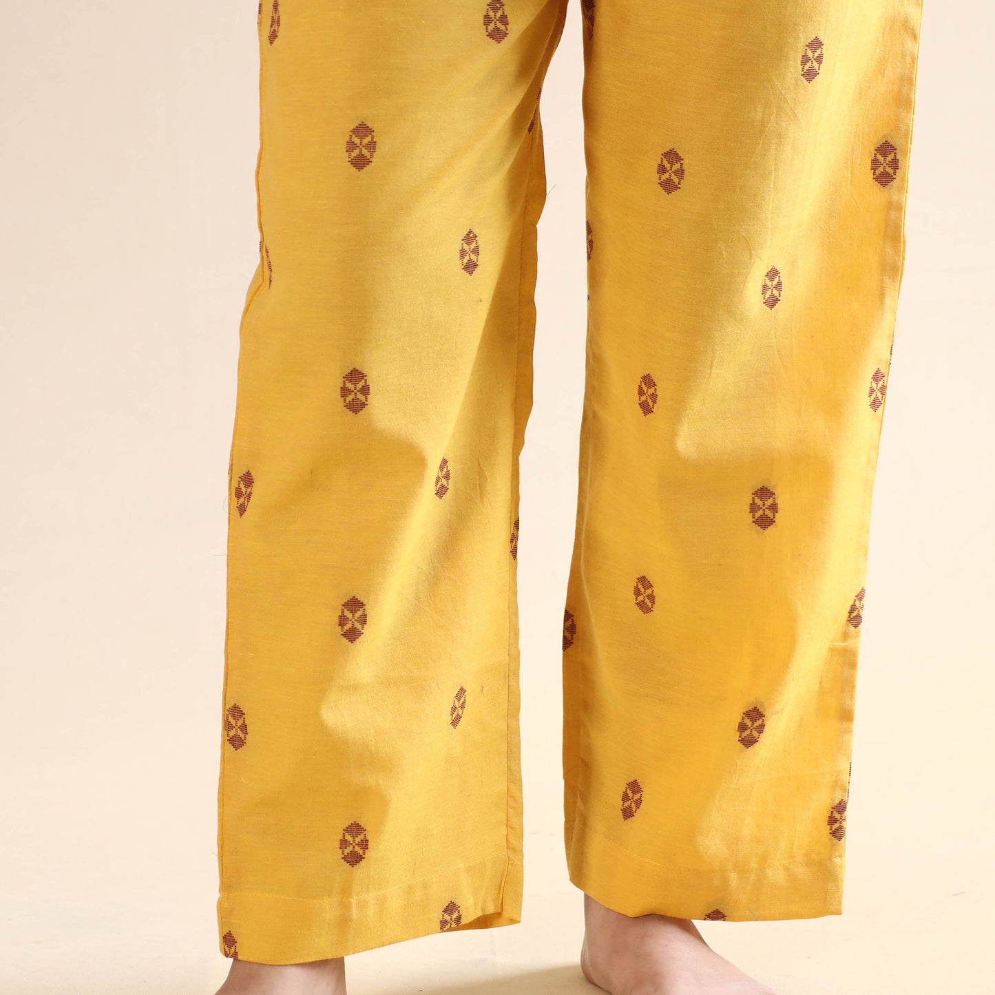 Yellow Jacquard Cotton Top & Pyjama Night Suit Set