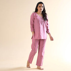 Buy Jacquard Cotton Top & Pyjama Night Suit Set Online at iTokri.com