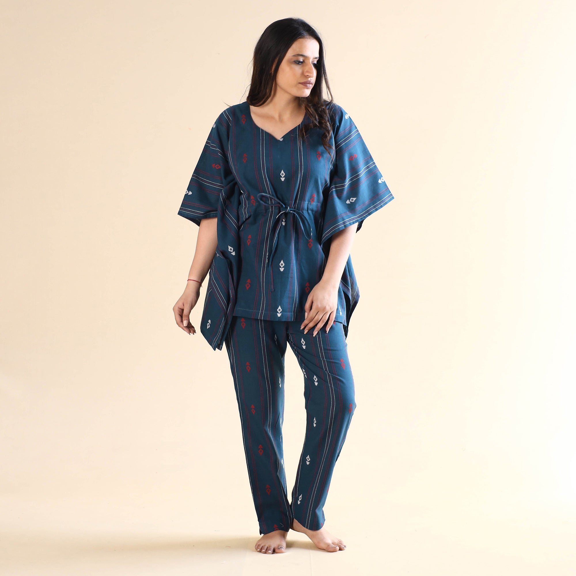 Buy Jacquard Cotton Kaftan & Pyjama Night Suit Set Online at iTokri.com
