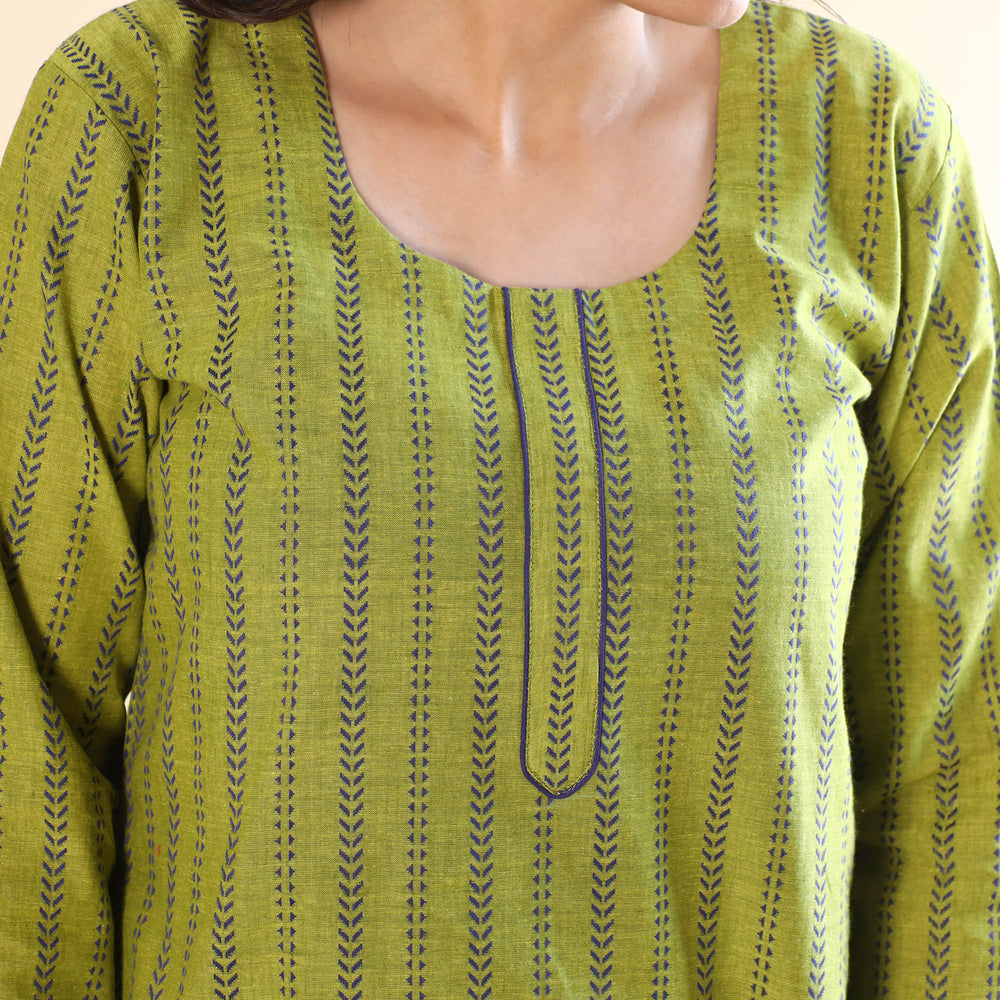 Green - Jacquard Cotton Top & Pyjama Night Suit Set