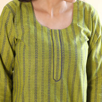 Green - Jacquard Cotton Top & Pyjama Night Suit Set