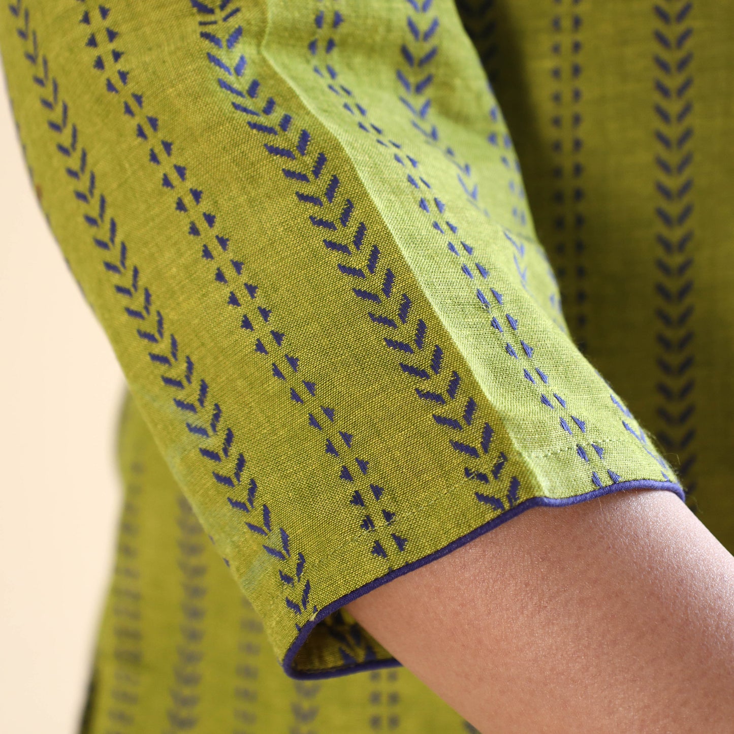 Yellow Green Jacquard Cotton Top & Pyjama Night Suit Set