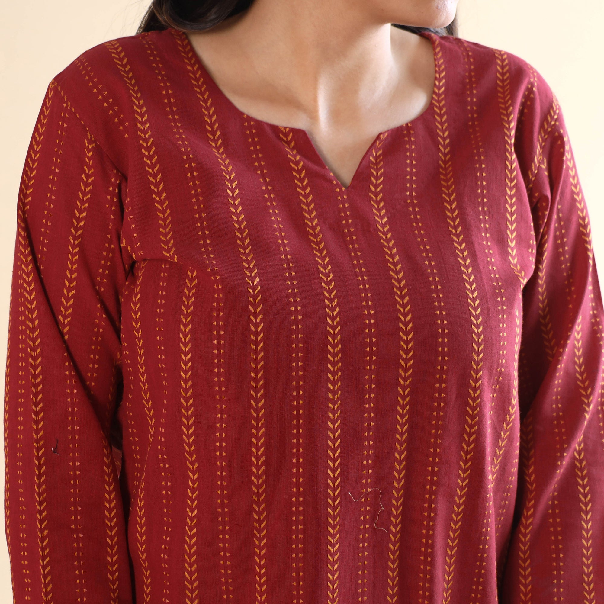 Red jacquard cotton top & pyjama night suit set