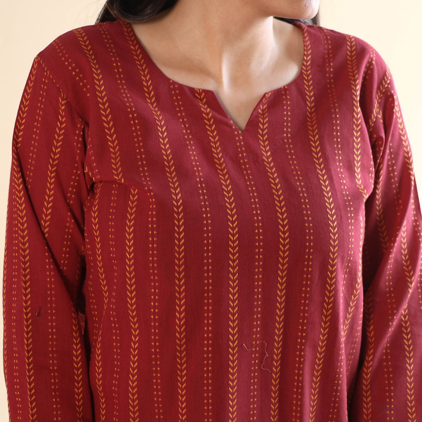 Red jacquard cotton top & pyjama night suit set