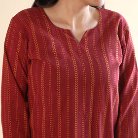 Red jacquard cotton top & pyjama night suit set