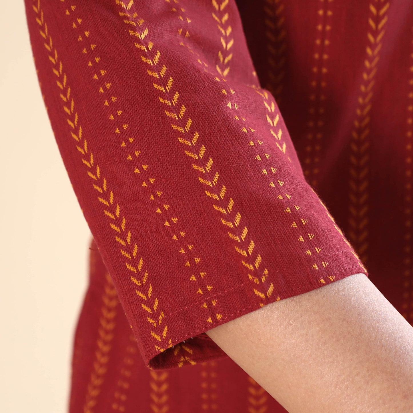 Red jacquard cotton top & pyjama night suit set