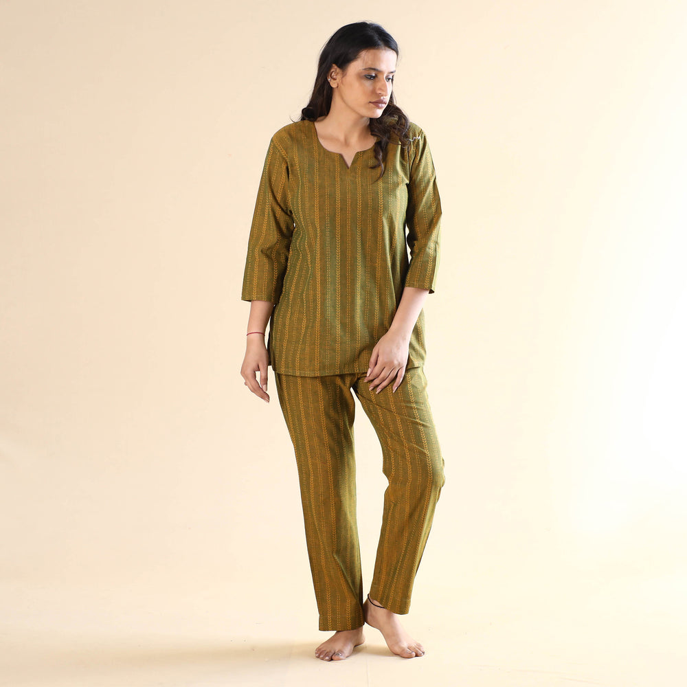 Green - Jacquard Cotton Top & Pyjama Night Suit Set