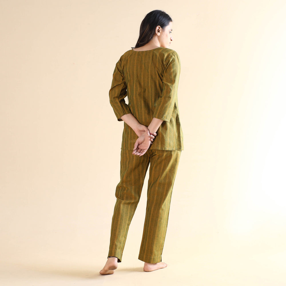 Green - Jacquard Cotton Top & Pyjama Night Suit Set