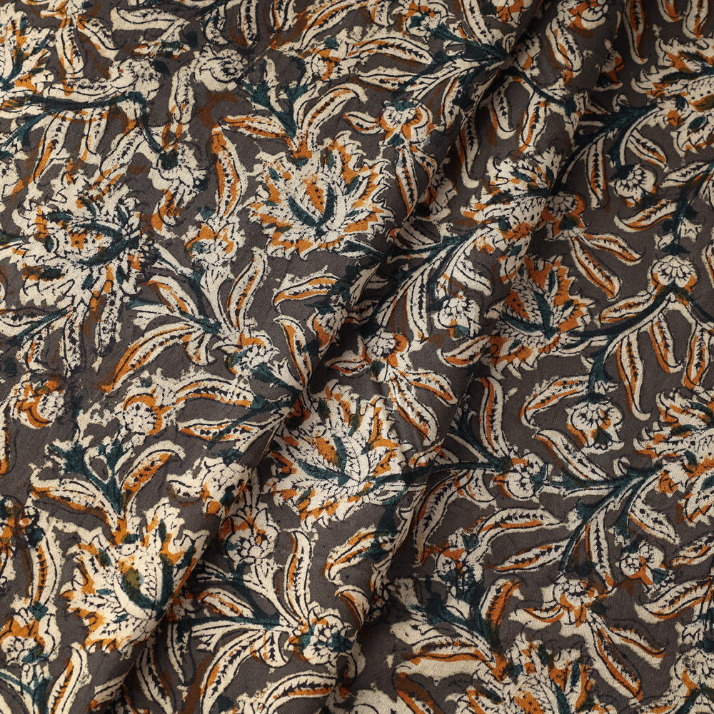 Grey - Kalamkari Block Printing Natural Dyed Cotton Fabric