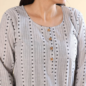 White jacquard cotton top & pyjama night suit set