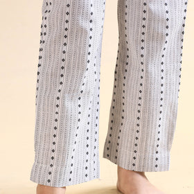 White jacquard cotton top & pyjama night suit set