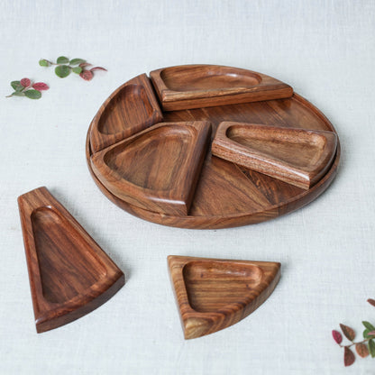 Special Sheesham Wood Segmented Snacks Platter / Serving Tray
