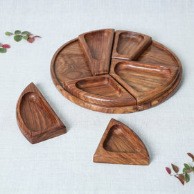 Sheesham Wood Segmented Brown Snacks Platter/Serving Tray