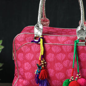 Pink Jaipur Multicolour Printed Cotton Handbag with Tassels
