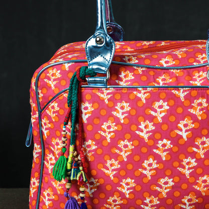 Jaipur Multicolour Printed Cotton Handbag with Tassels by Nidhi