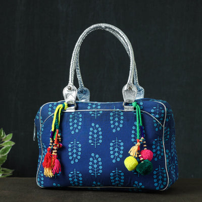 Jaipur Multicolour Printed Cotton Handbag with Tassels by Nidhi