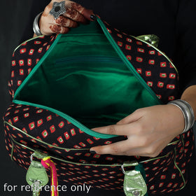 Black Jaipur Multicolour Printed Cotton Handbag with Tassels