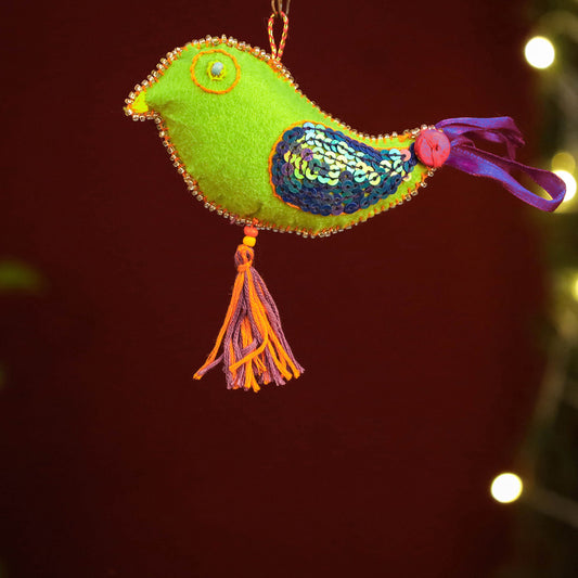 Bird - Handmade Felt & Beadwork Christmas Ornament