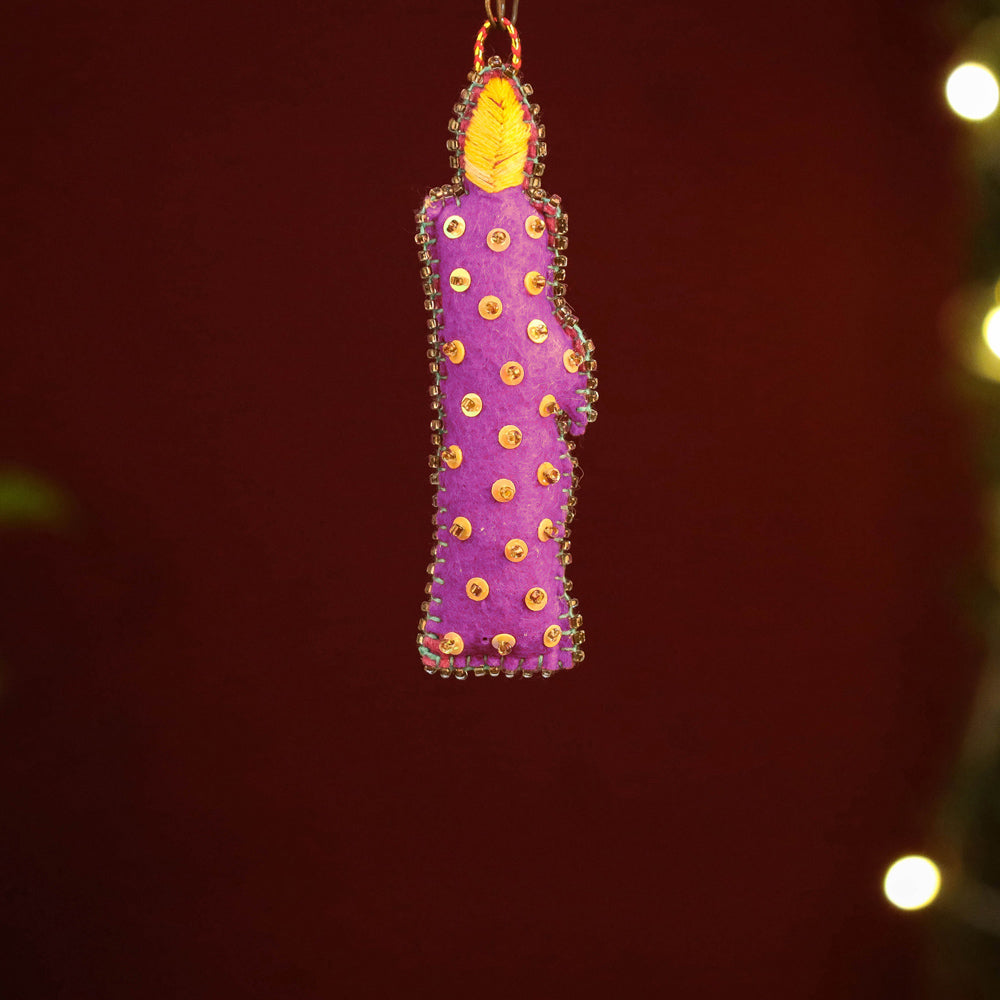 Candle - Handmade Felt & Beadwork Christmas Ornament