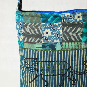 Blue Hand Block Print Patchwork Cotton Sling Bag