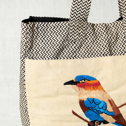Bird Hand Embroidered Cotton Hand Bag