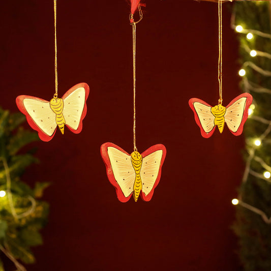 Butterfly - Handpainted Wooden Christmas Ornament (Set of 3)