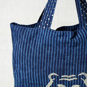 Blue Hand Block Print Cotton Hand Bag