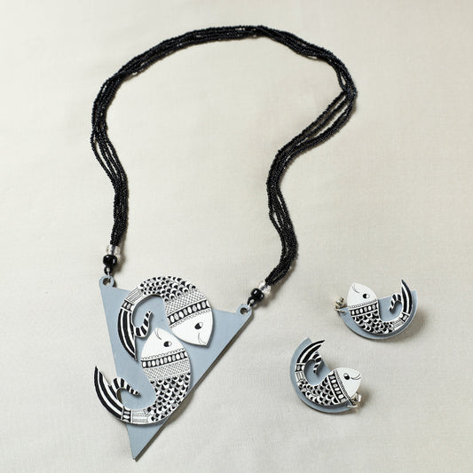 madhubani wooden necklace set