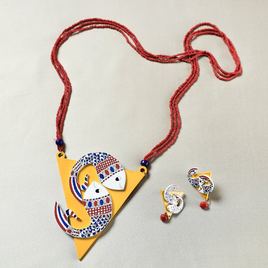 Surmai - Madhubani Handpainted Wooden Necklace Set