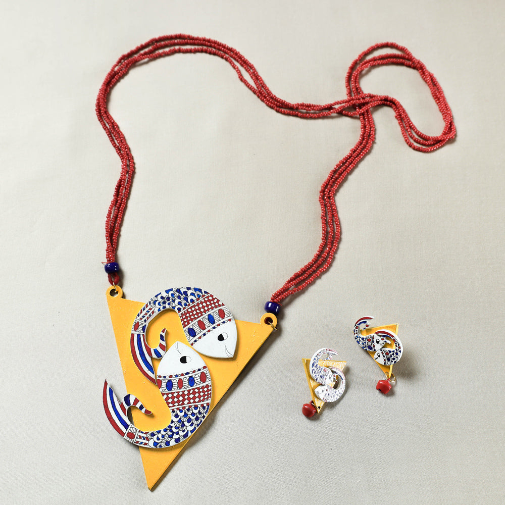 madhubani wooden necklace set